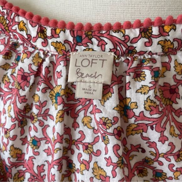 LOFT Beach Peasant Boho Floral Pom Pom Dress Coverup Size Small - Picture 6 of 6